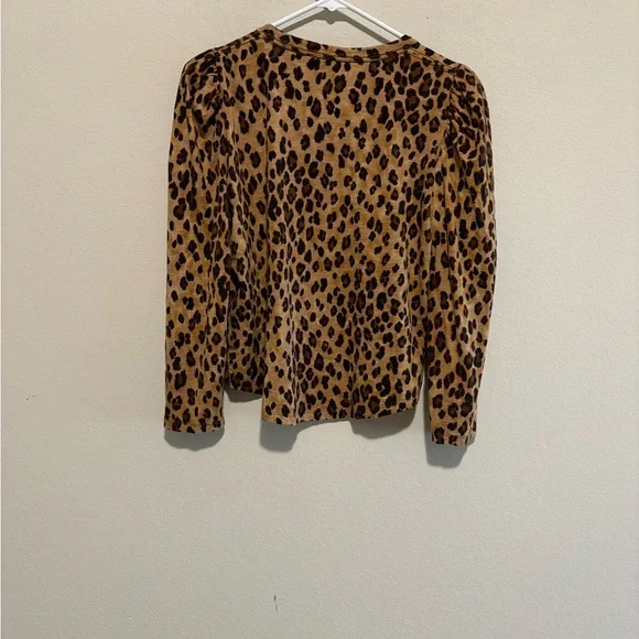 Veronica Beard Brown Leopard puff sleeved Long Sleeve Top - Picture 3 of 5